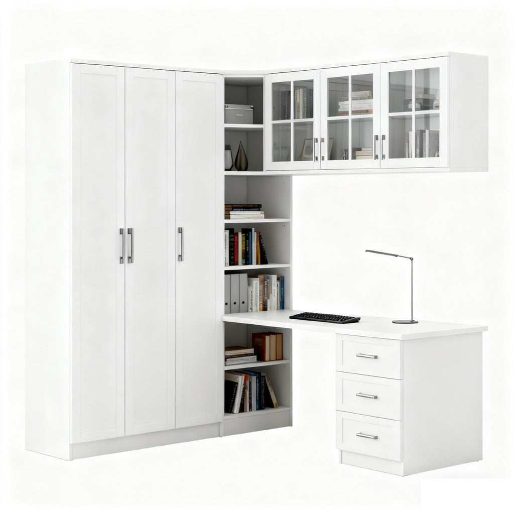 Custom Aluminum Alloy Wardrobe with Desk Integrated Corner Combination with Bookcase Corner Cabinet for Bedroom Home Use