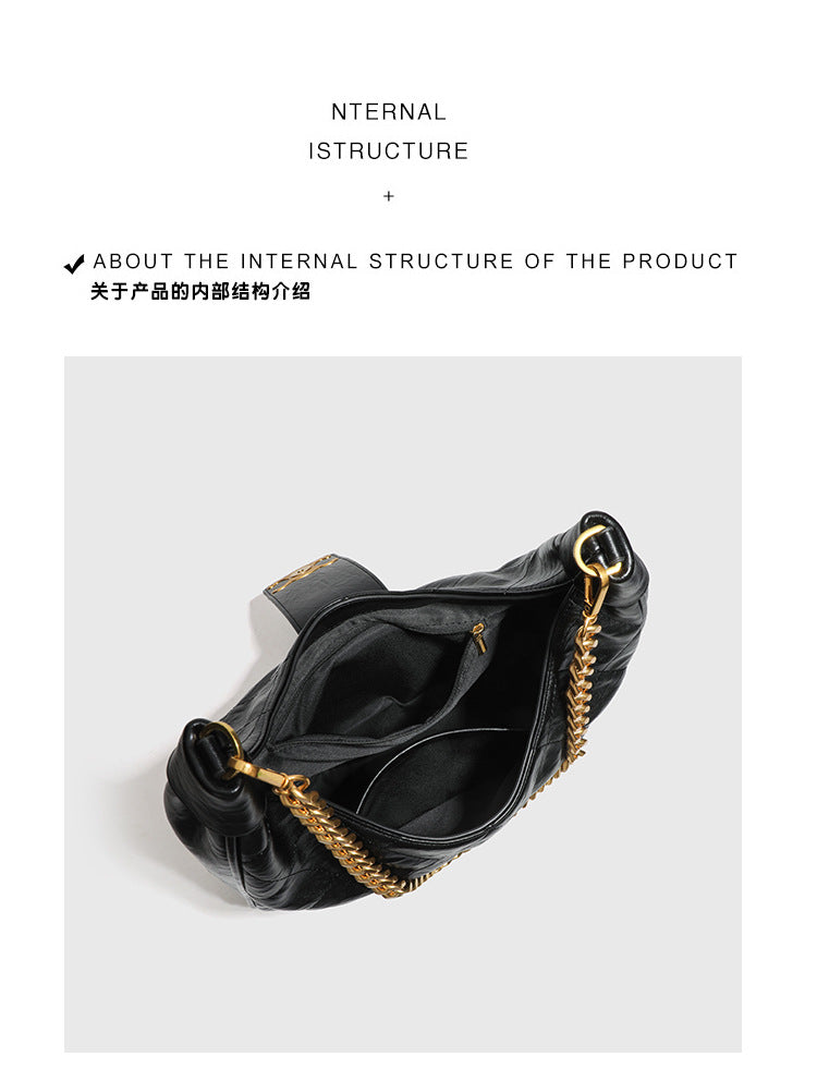 Niche Retro Underarm Bag for Women New Genuine Leather Autumn Winter Fashion Arc de Triomphe Cowhide Bucket Bag Versatile Crossbody Bag