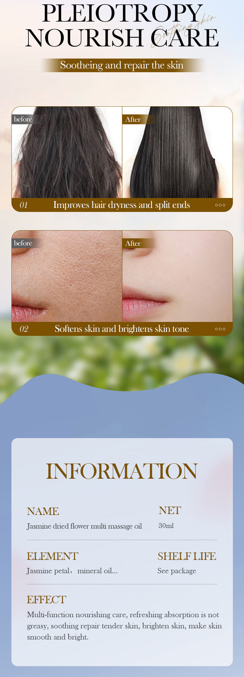 Cross-border Jasmine Dried Flower Massage Oil SADOER Moisturizing and rejuvenating skin body oil cross-border foreign trade wholesale