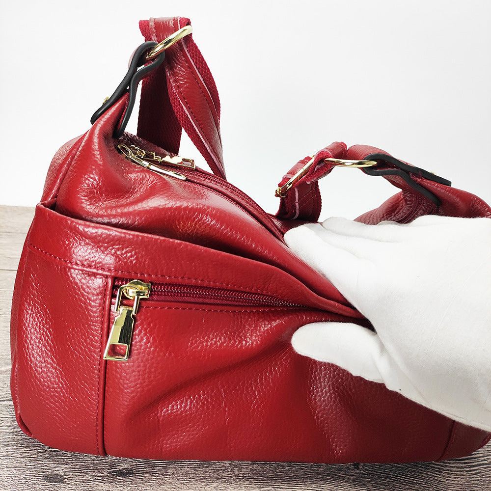Guangzhou Shiling Genuine Leather Women's Bag for Middle-aged and Elderly Mothers, Multi-pocket Large Capacity Single Shoulder Crossbody Bag Trend