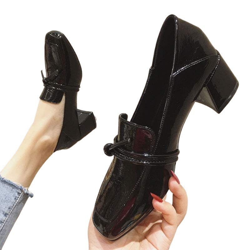 Small Leather Shoes for Women2025Spring New Retro Square Toe Soft Leather Chunky Heel Single Shoes High Heel Women's Shoes British Style Loafers