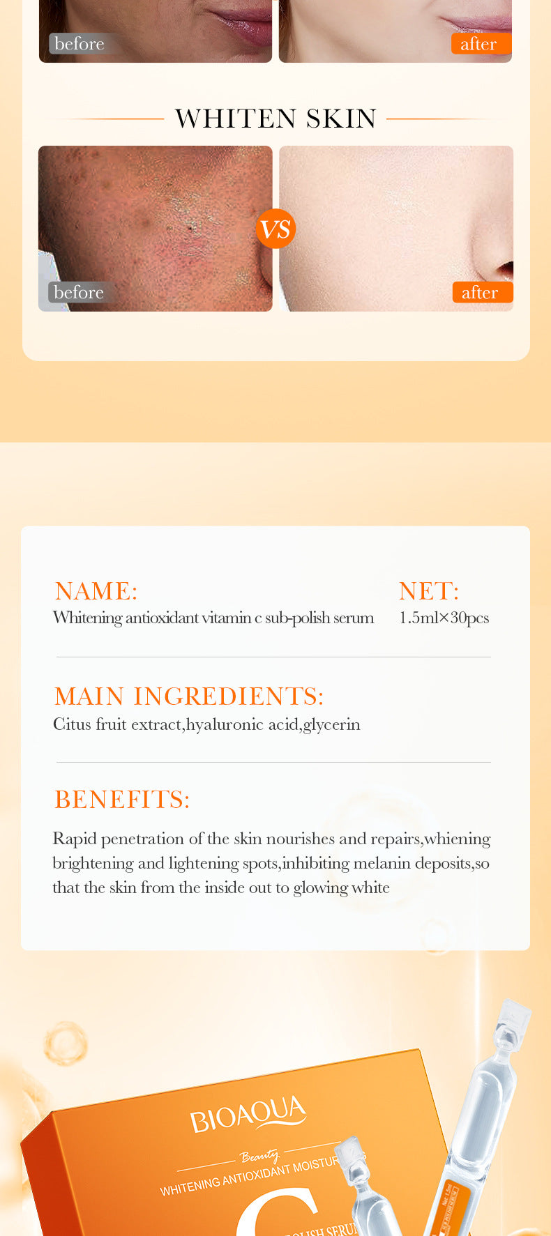 Vitamin C Whitening Essence BIOAQUA Hydrating and Anti-Oxidation Single-Use Essence Liquid Cross-Border Wholesale