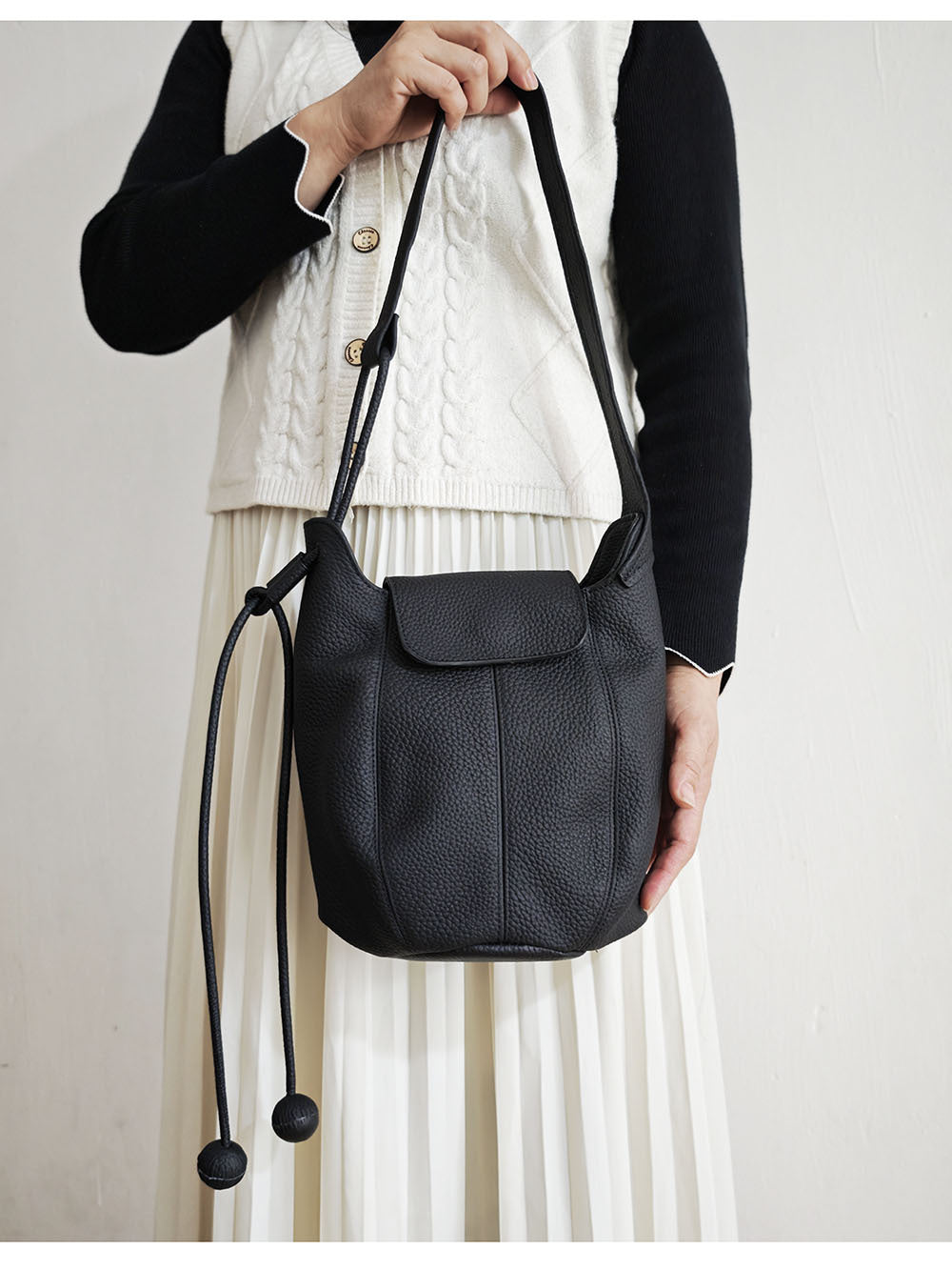 Genuine Leather Bucket Bag2025Autumn and Winter New Women's Bag Casual Fashion Versatile Single Shoulder Crossbody Large Capacity Pumpkin Bag