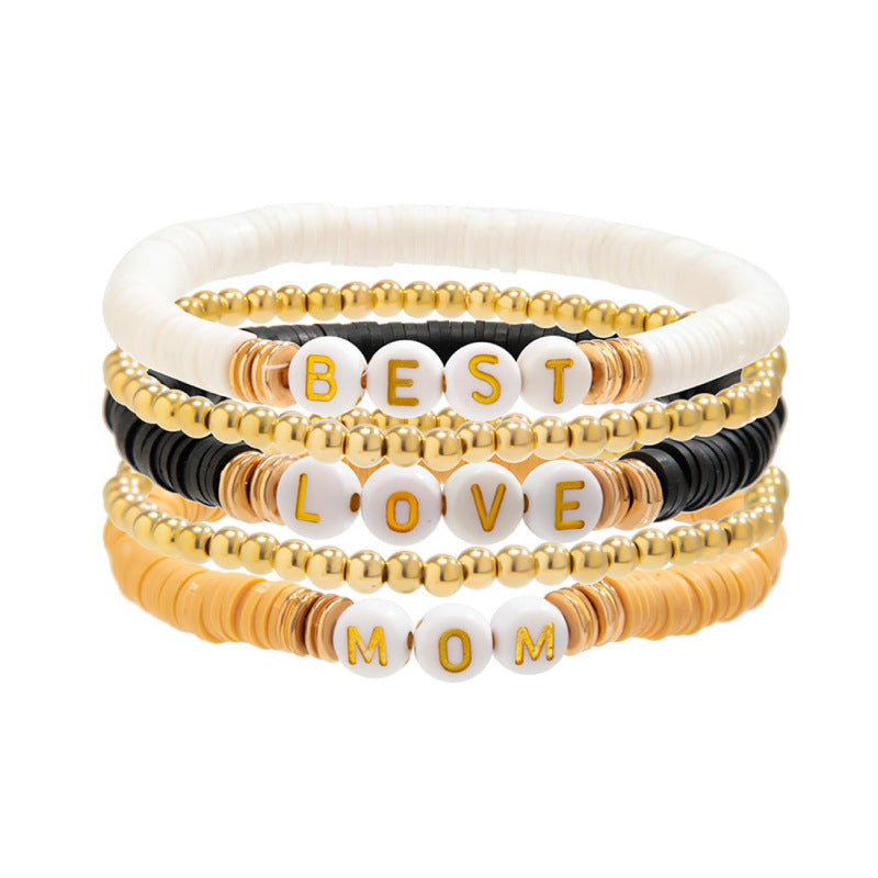 Women's Holiday Gift Soft Clay Bracelet for Mom Mother's Day Heart Bracelet MAMA Alphabet Soft Clay Bracelet Set