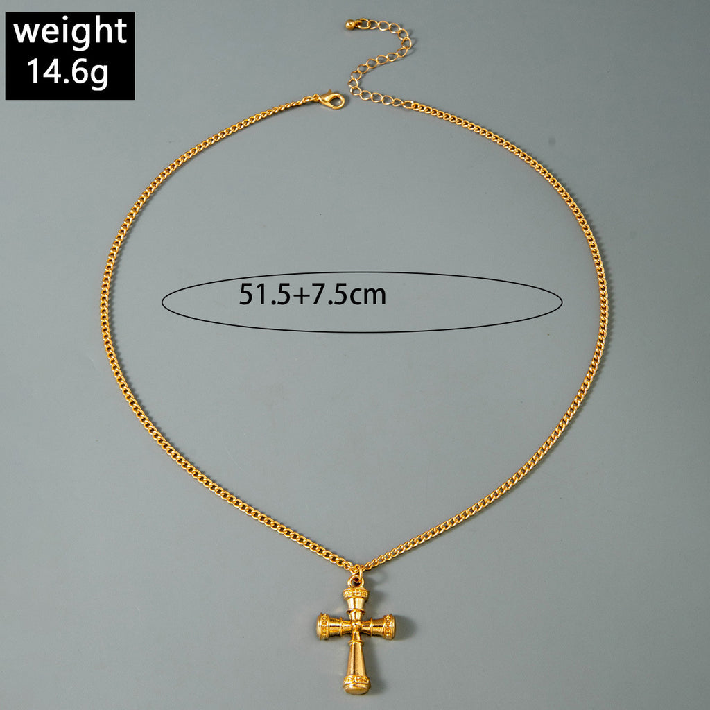 European and American Retro Hollow Diamond Cross Pendant Necklace Gothic Style Black Layered Wear Y Type Necklace
