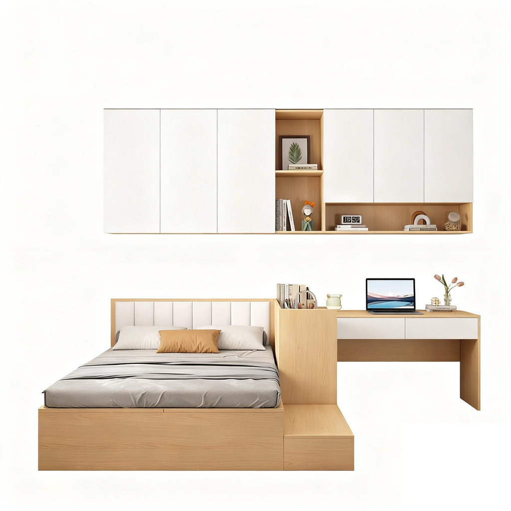 Custom Aluminum Alloy Panel Bed Tatami Bed with Corner Desk Writing Desk Storage Integrated Set