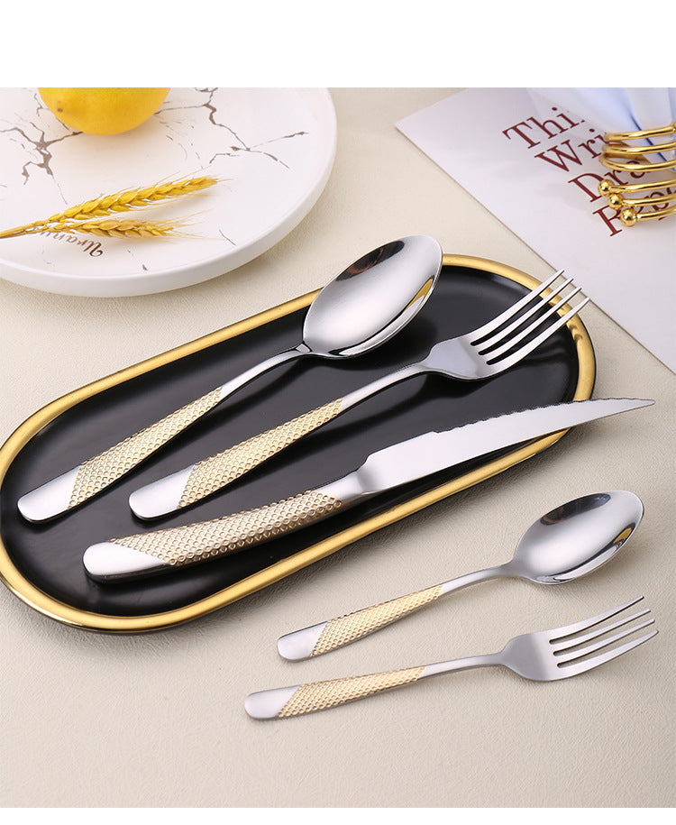 410Stainless Steel Star Diamond Western Steak Knife Fork Spoon Middle Eastern Titanium Coated Hotel Cutlery Knife Fork Spoon Partial Gold