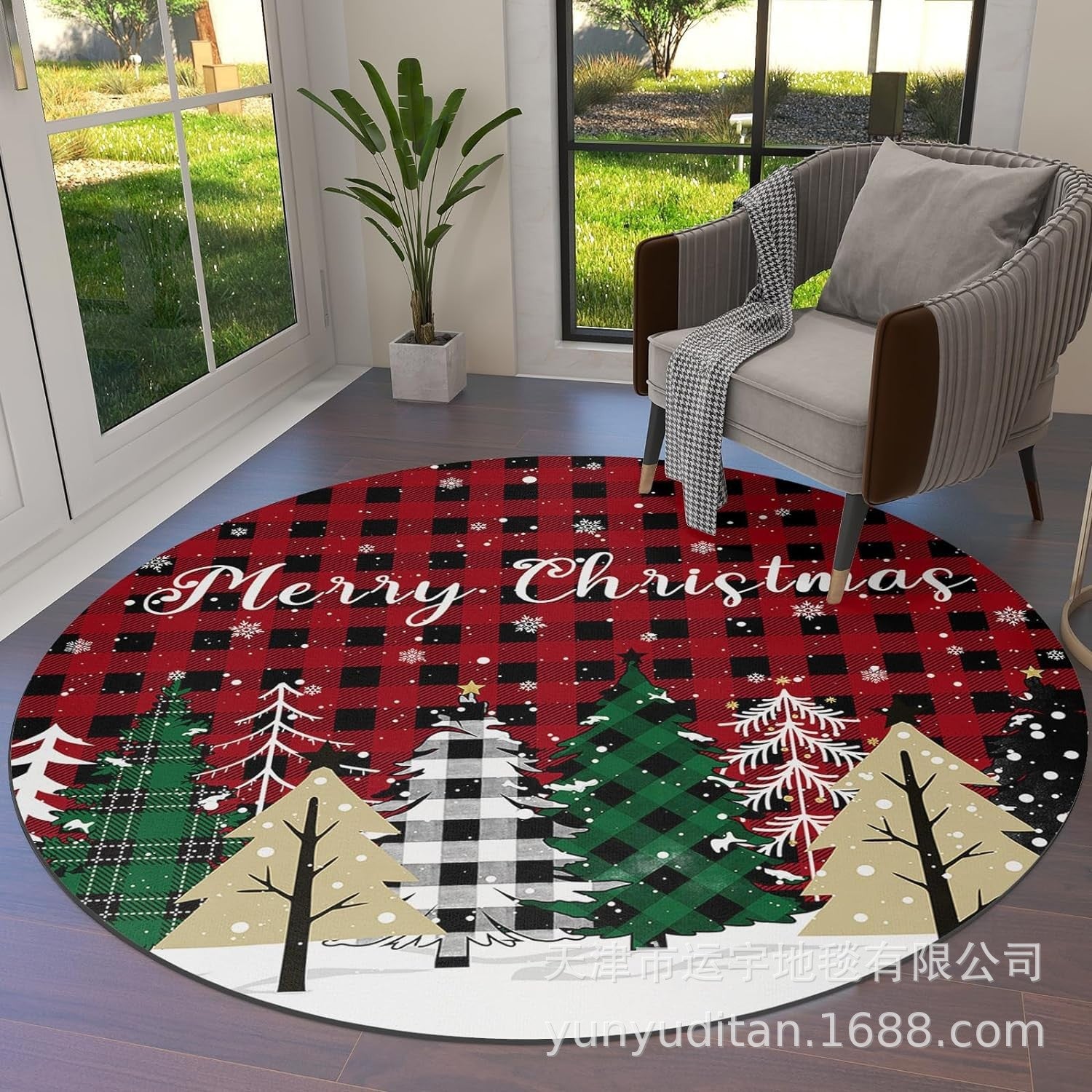 Christmas Carpet Round Living Room Mat Christmas Decoration Atmosphere Mat Christmas Tree Mat Labeling and Shipping