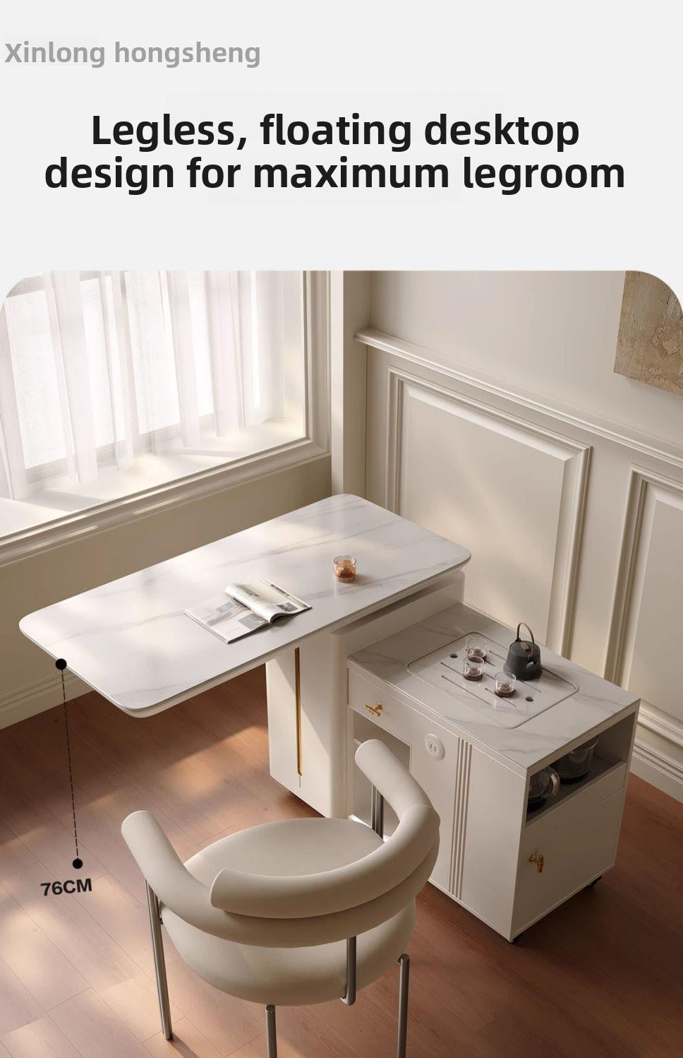 All Solid Wood Movable Tea Table Tea Desk Home Tea Cart Light Luxury Modern Rock Plate Rotating Balcony Table Chair with Wheels Tea Cart