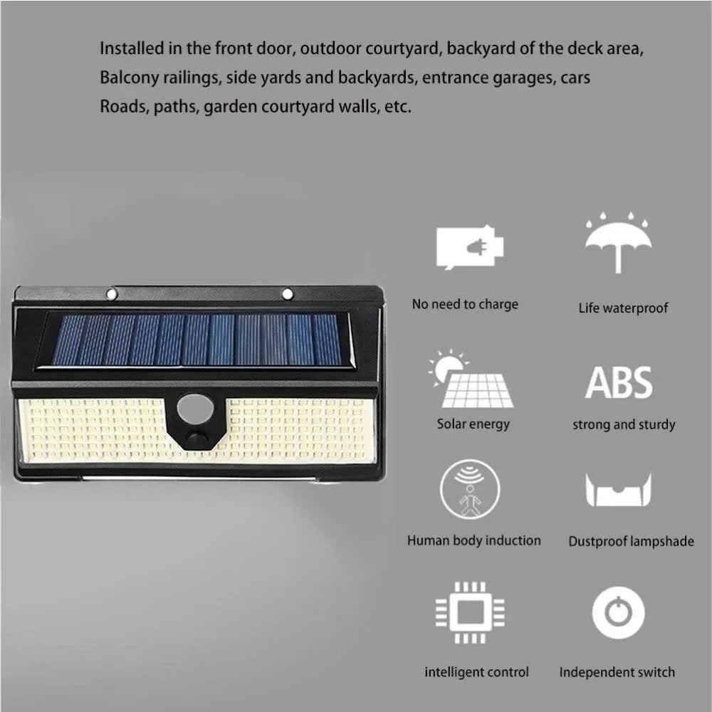New solar light outdoor wall lamp190LED Human Body Sensor Garden Light Three-Sided Emitting Small Street Light with Colorful Lights