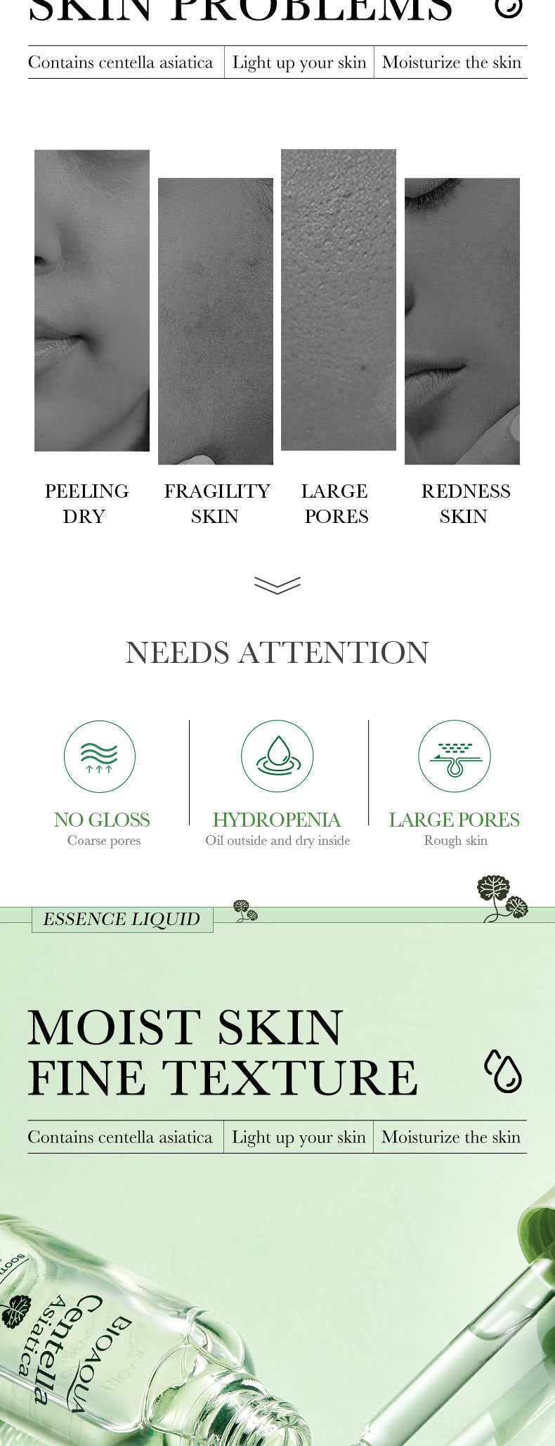 Centella Asiatica Skin Care Set in English BIOAOUA Cleansing, moisturizing and moisturizing six-piece set  foreign trade wholesale