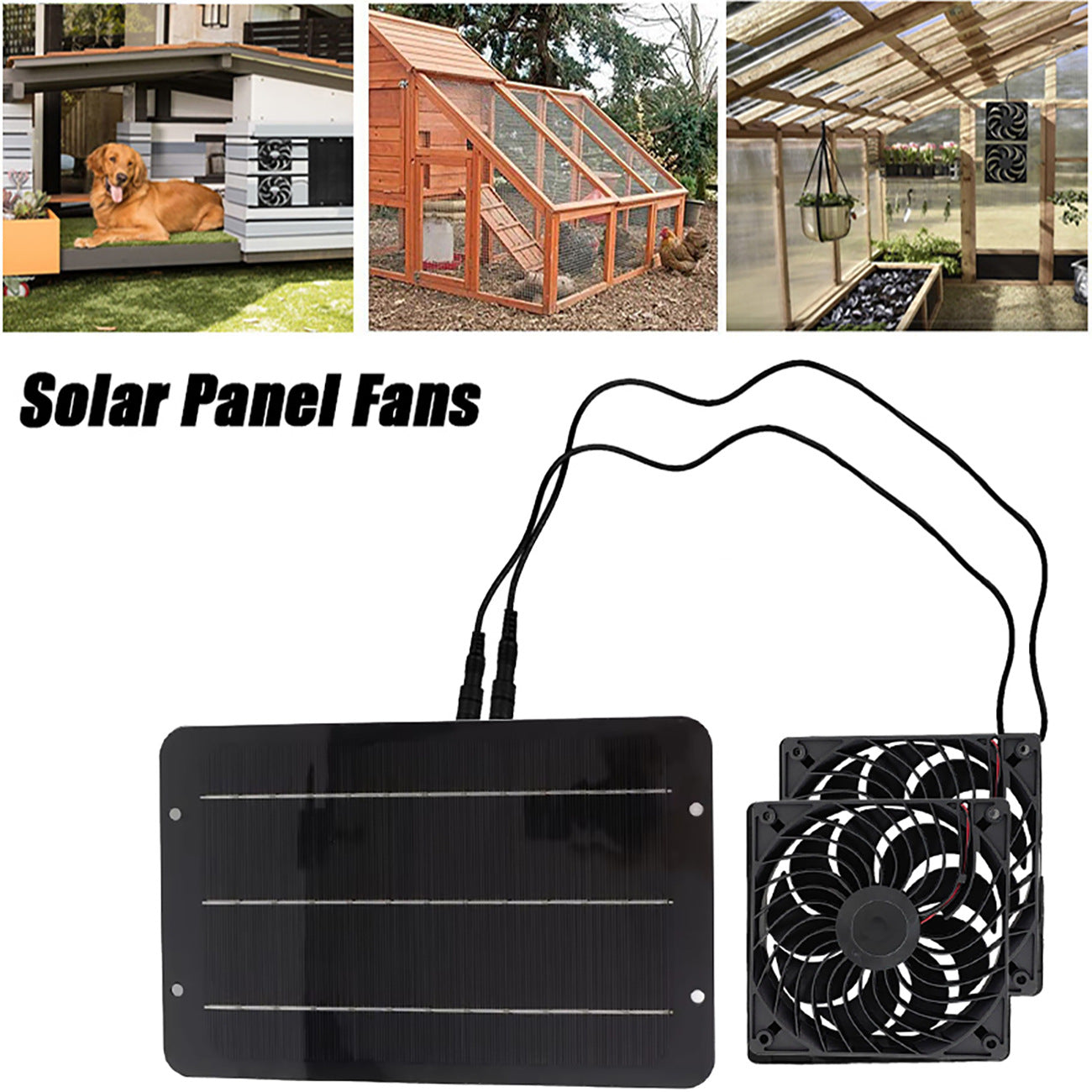 Exclusive Solar Photovoltaic Panel 10W with Dual Fan Radiator Solar Exhaust Fan for Cooling Pet Houses