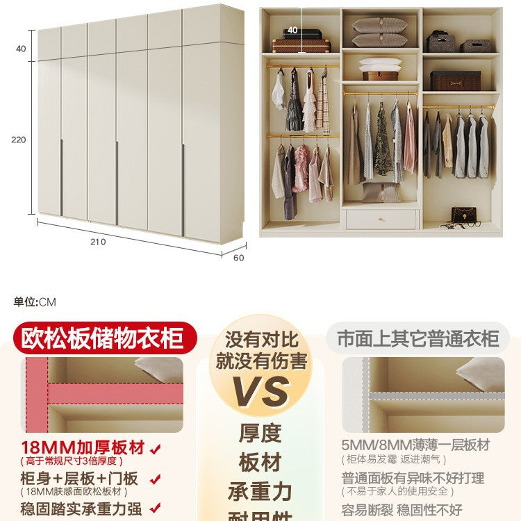Solid Wood European Pine Board One-Door to Ceiling Ultra-High Combination Wardrobe Simple Modern2.5/2.6/2.7/2.8/3.0m Rice