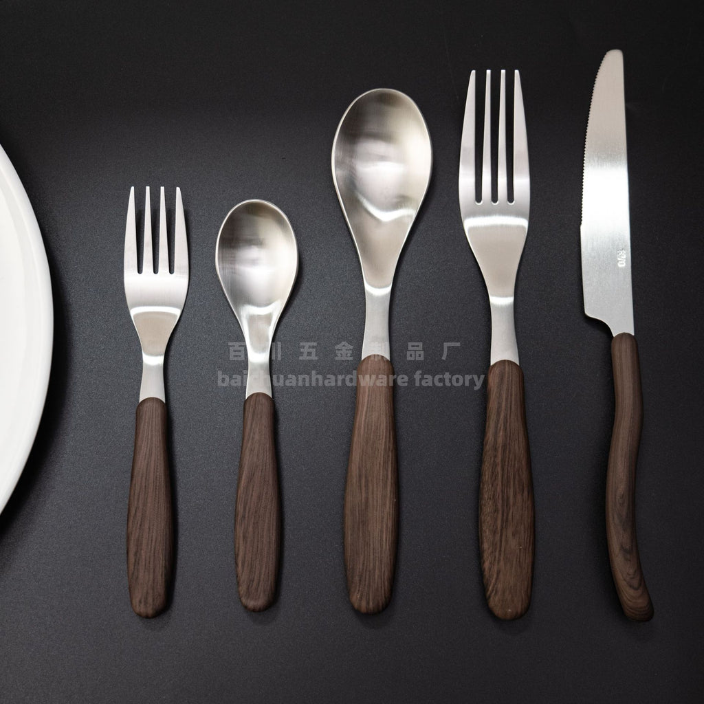 18/10Stainless Steel Western Tableware Set Imitation Wood Grain Handle Steak Knife Fork Spoon High-end Western Hotel Tableware
