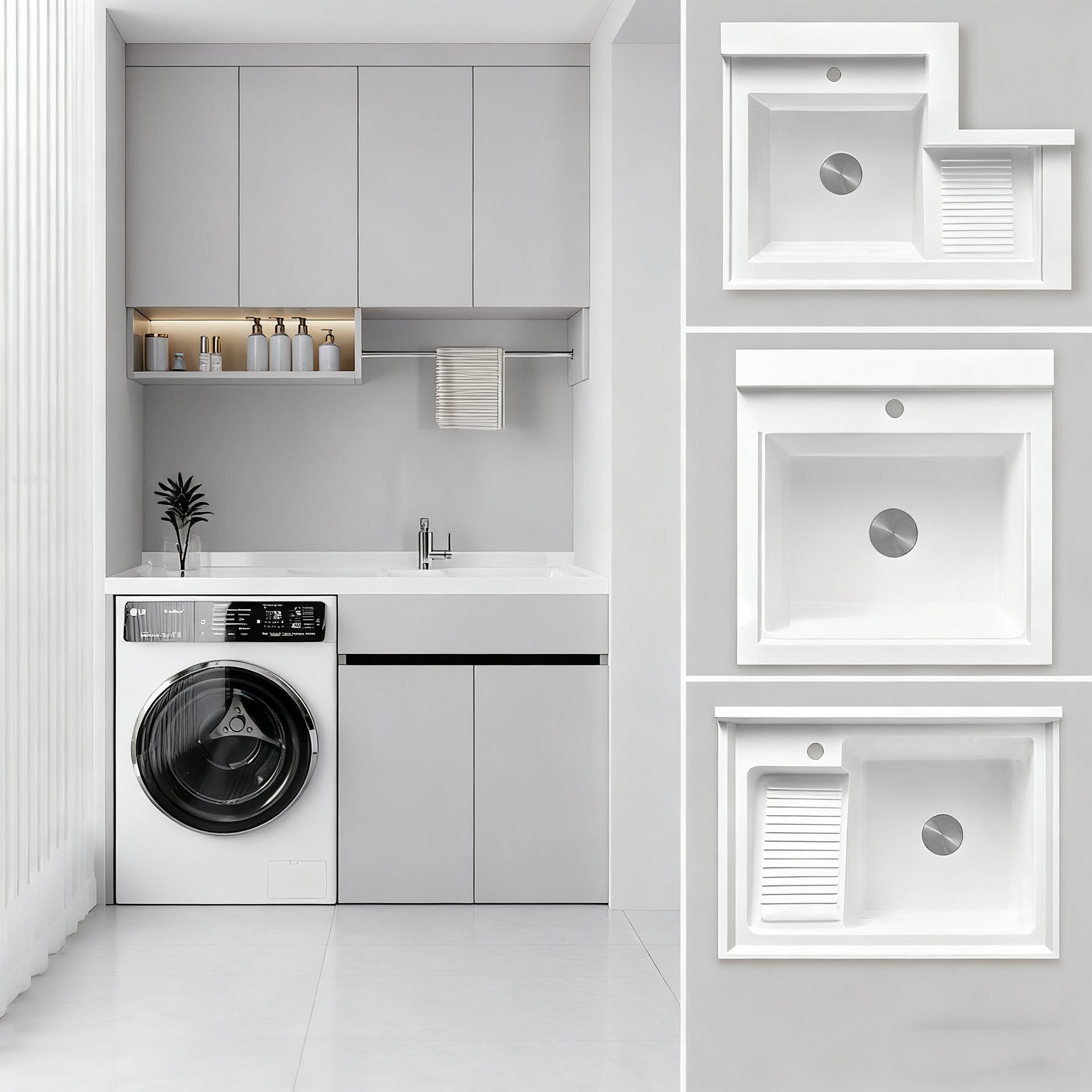 Custom Aluminum Alloy Balcony Washing Machine Basin Integrated Cabinet Combination Corner Wash Basin Laundry Sink with Scrub Board Manufacturer