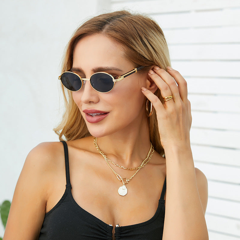 Vintage Small Frame Glasses for Women Imitation Wood Grain Oval Frame Sunglasses for Men Trendy Anti-Glare Sunglasses sunglasses