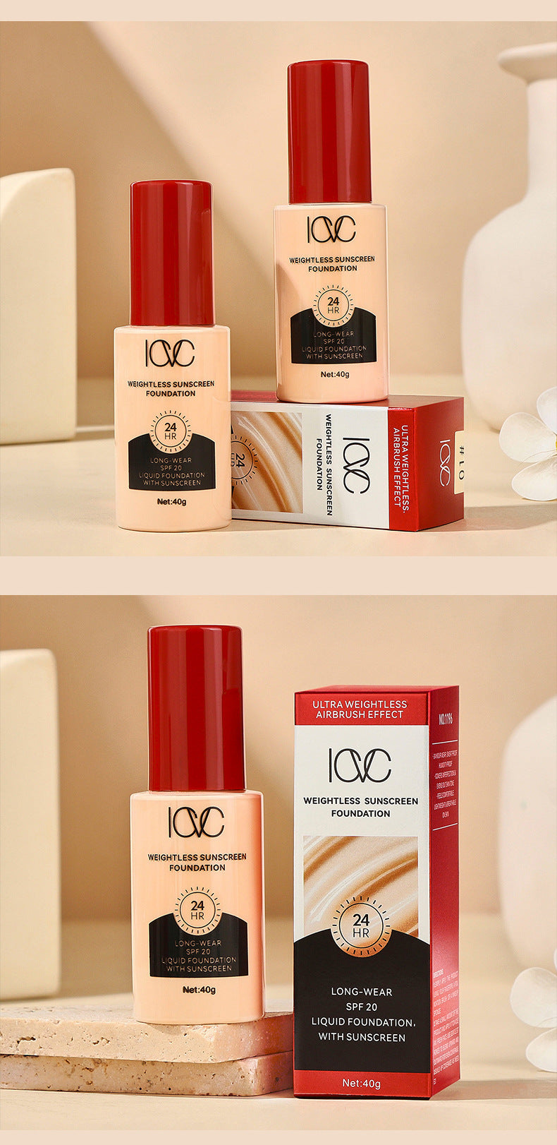 ICVC#Sunscreen Foundation40g Large Capacity Waterproof Long-lasting Non-smudge Lazy Primer Cream E-commerce