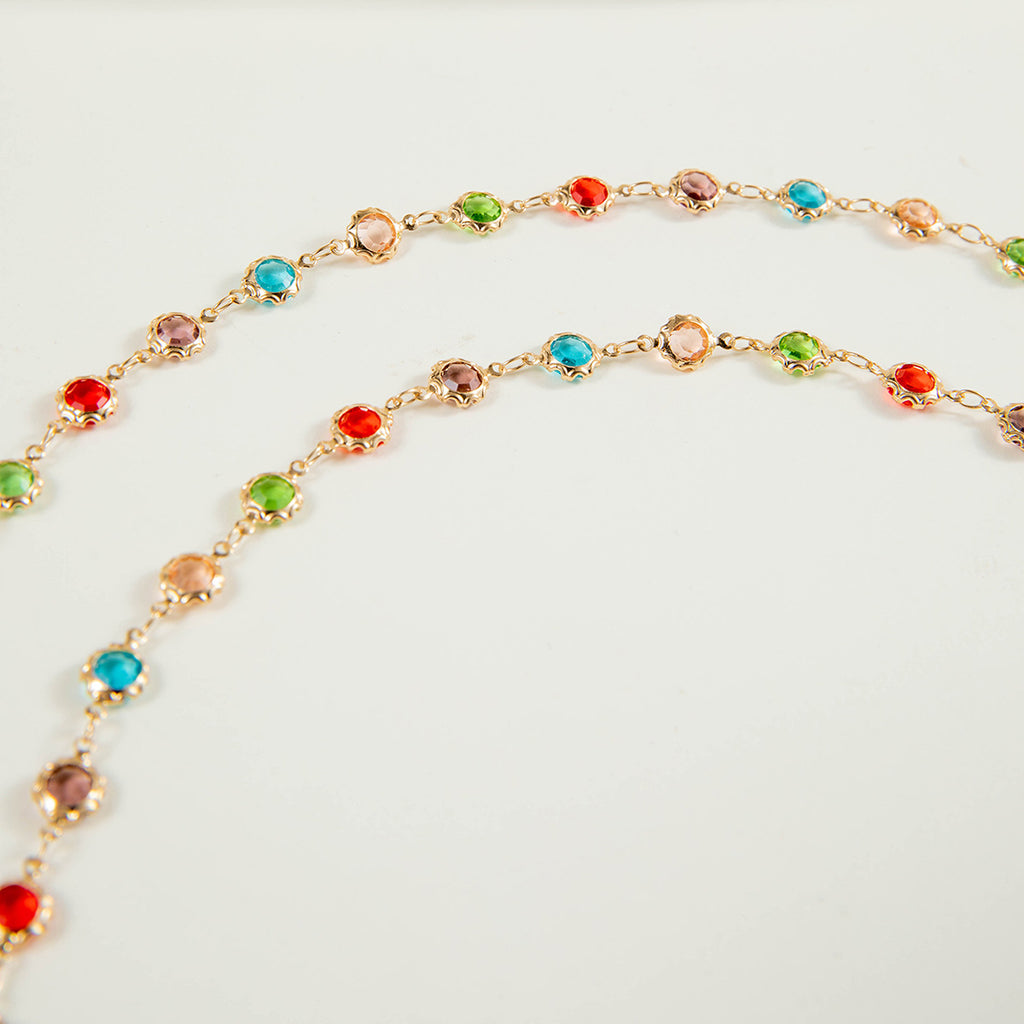 Simple Colorful Beaded Tassel y Chain Necklace Elegant Versatile Diamond-Studded Sweater Chain Jewelry