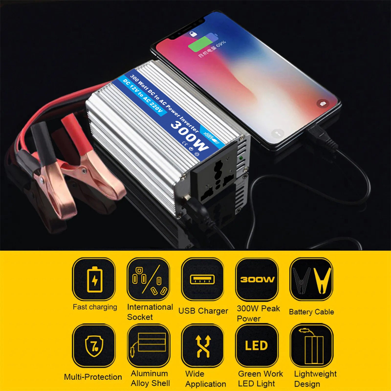 Motorcycle and Car Accessories150W Car Converter Inverter Car Inverter Power Supply DC12V Transfer Communication220V