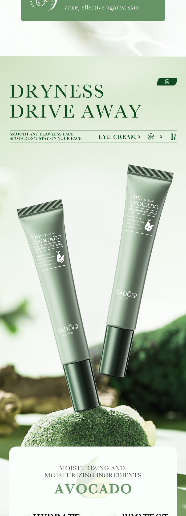 Avocado Eye Cream20g SADOER Moisturize and Improve Dark Circles, Eye Wrinkles, and Eye Bags Cross-Border Wholesale