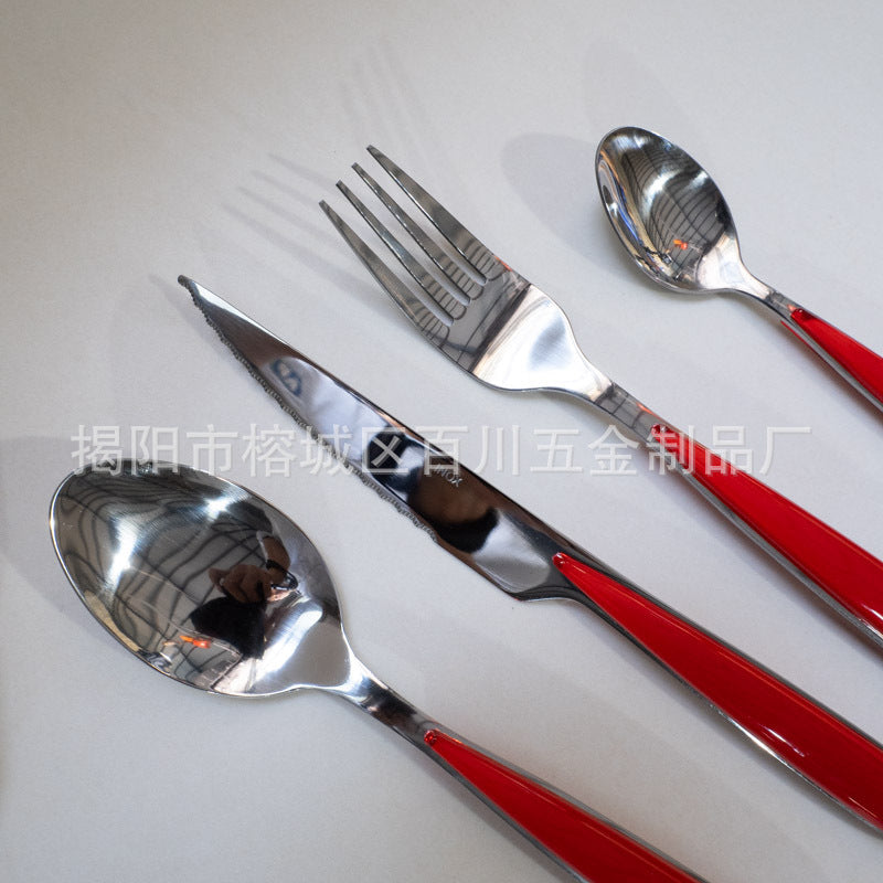 18/10Western Cutlery Set Stainless Steel Knife Fork Spoon Dopamine Color Long Handle Spoon High Aesthetic Home Use