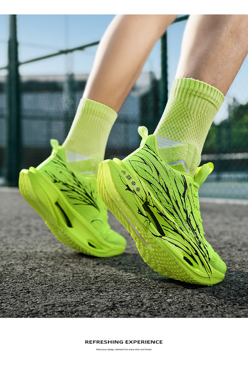 Autumn Winter New Double Mesh Thickened Parent-Child Fluorescent Fashion Casual Sports Shoes Really Soft Bottom Carbon Plate Lightweight Running Shoes