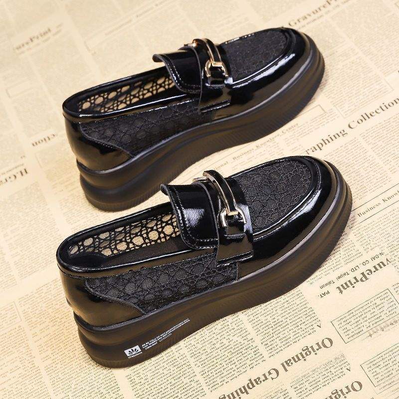 2025New Year's Casual Versatile Wedge Thick-Soled Loafers Summer Breathable Mesh Height-Increasing White Shoes for Women