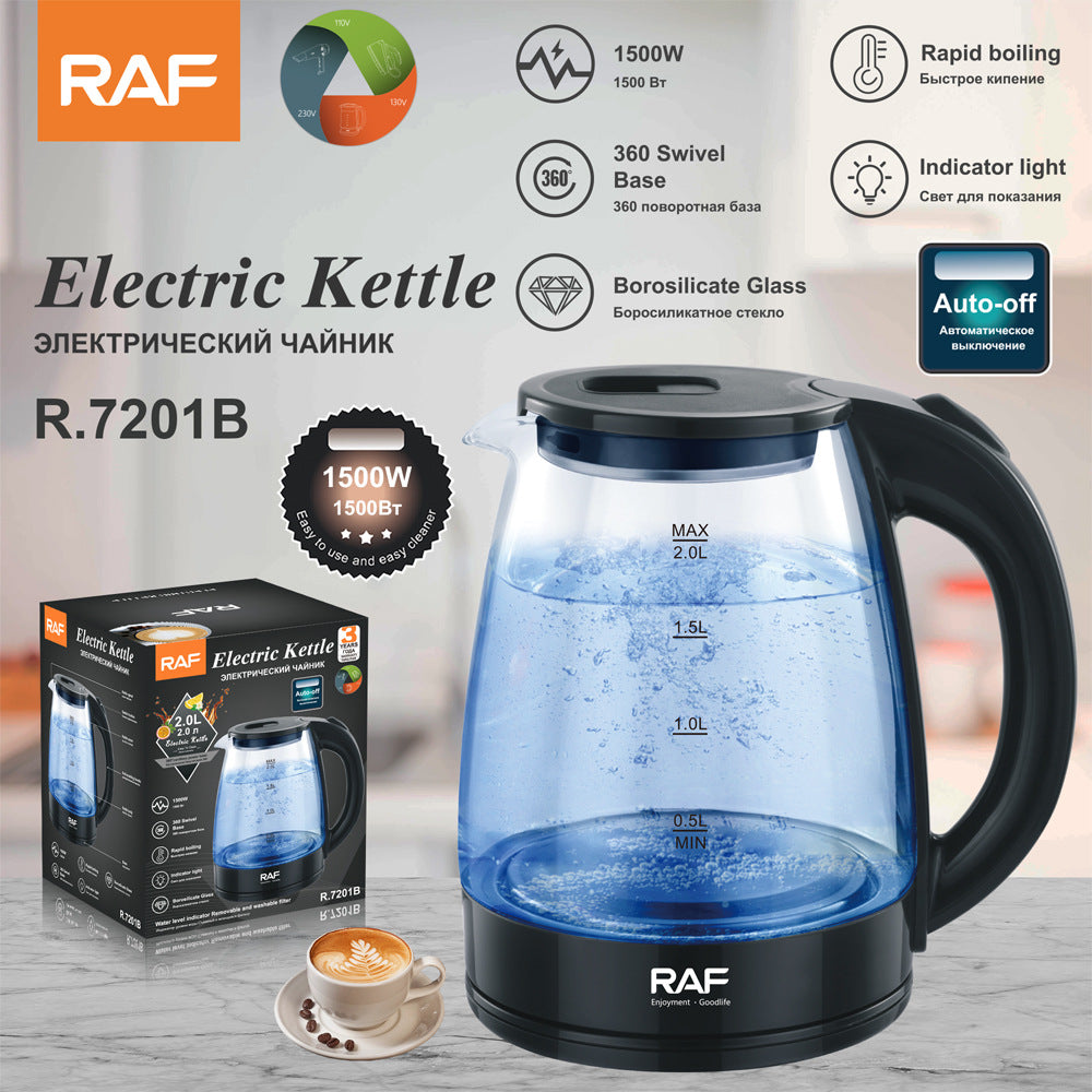 RAF European Standard Glass Electric Kettle Household Electric Kettle Automatic Power-off Kettle Health Care Wholesale R.7201