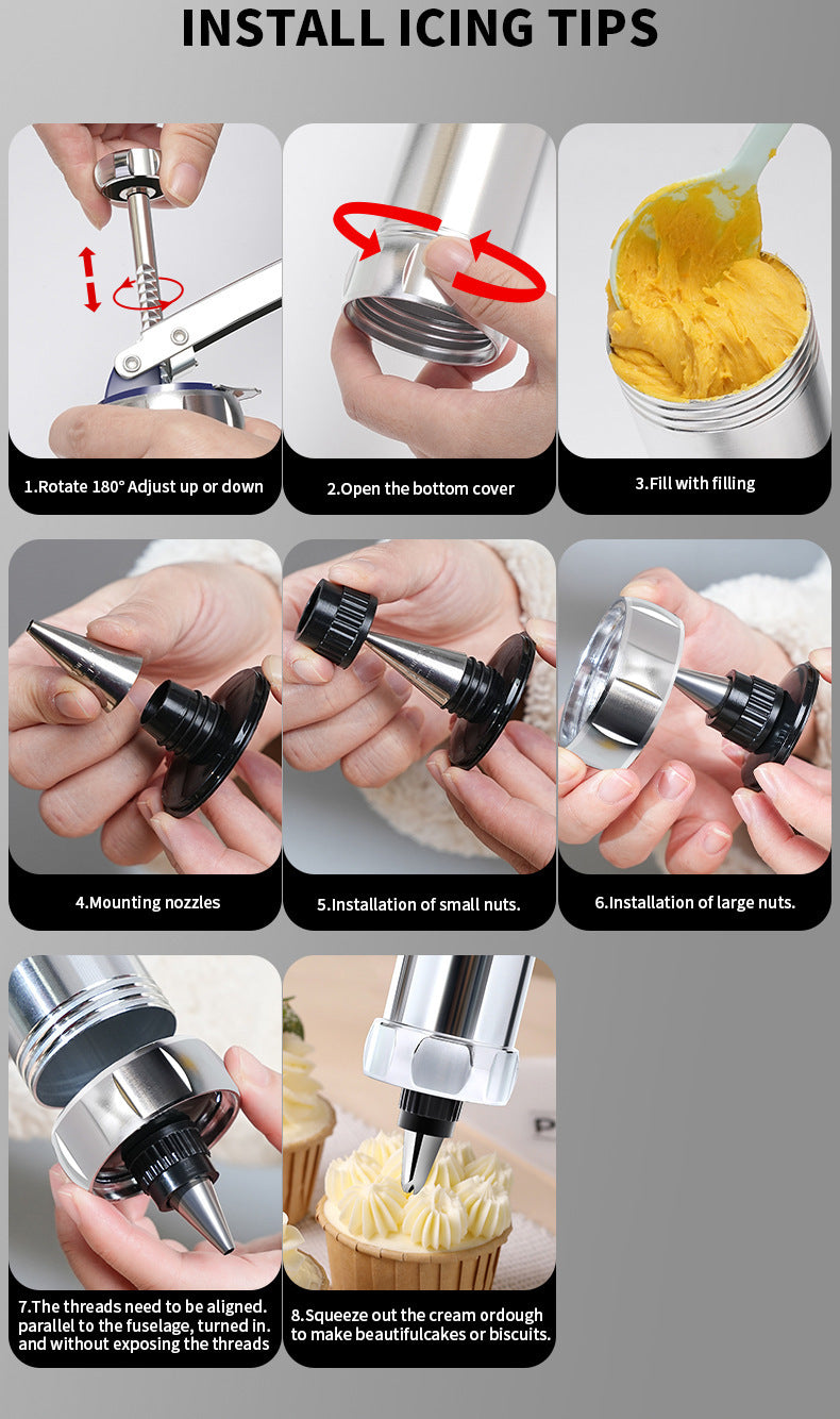 Handheld Aluminum Alloy Decorating Gun Cookie Gun Cream Gun20Piece Set