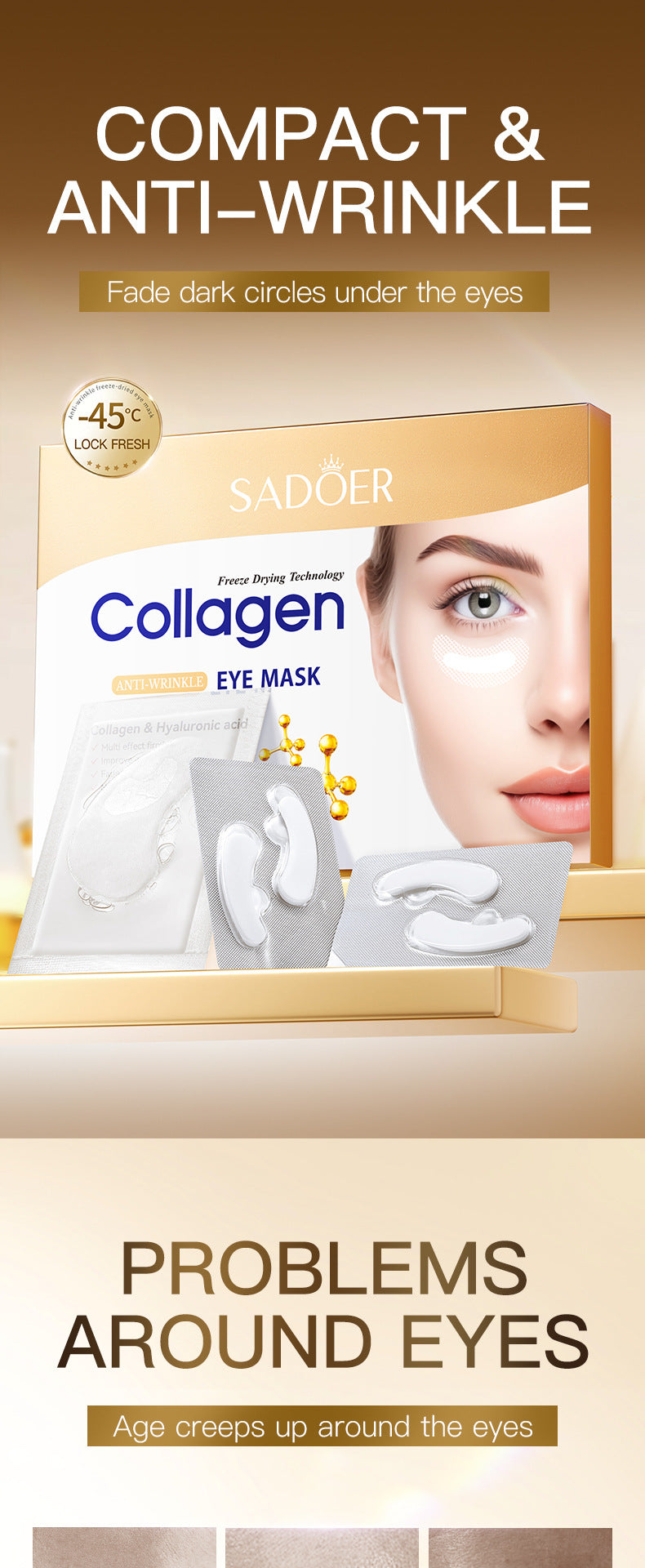 Collagen Hyaluronic Acid Freeze-Dried Eye Mask SADOER Firming and Moisturizing Eye Mask Cross-Border Wholesale