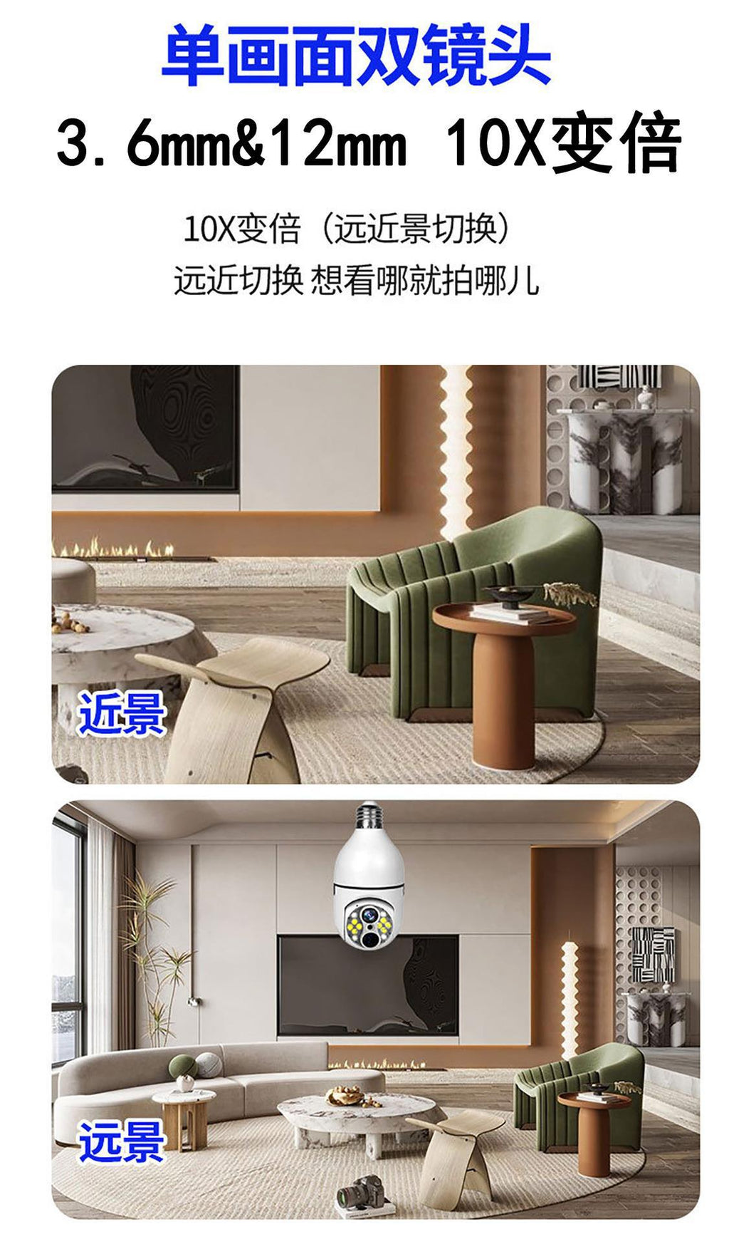 Binocular Bulb Surveillance Camera Zoom Lamp Head Surveillance Camera Full Color Night Vision Smart Lamp Head