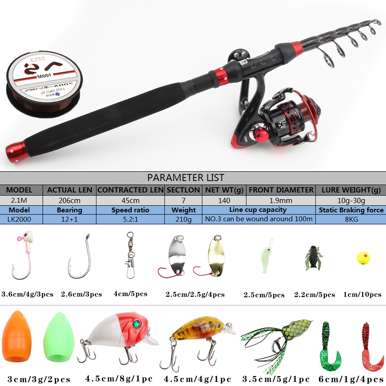 A Fishing Rod Ultra Short Retractable Portable Lure Rod Straight Handle Fishing Rod Spinning Wheel Fishing Gear Set