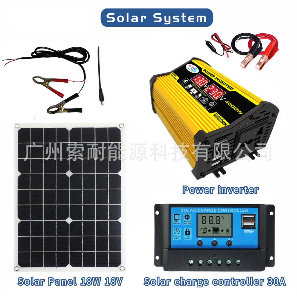 Solar Energy Kit System:12V Inverter 30A Controller 18W Solar Panel Solar System