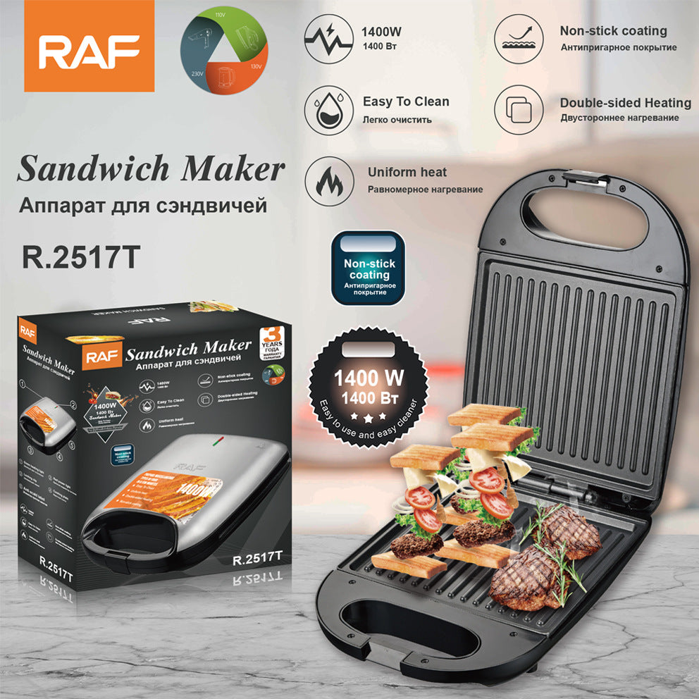 RAF European Standard Household Dual Multifunctional Toast Bread Waffle Breakfast Machine Heating Steak Maker R2517T