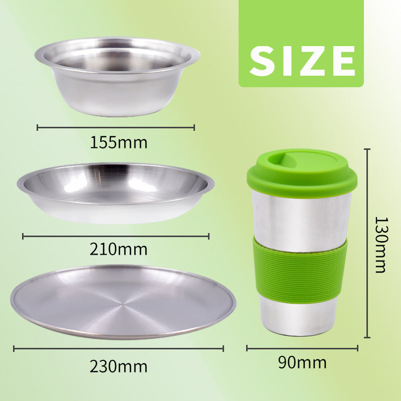 Wholesale Camping Tableware Set11pcs Outdoor camping barbecue travel supplies stainless steel bowls chopsticks plates cups