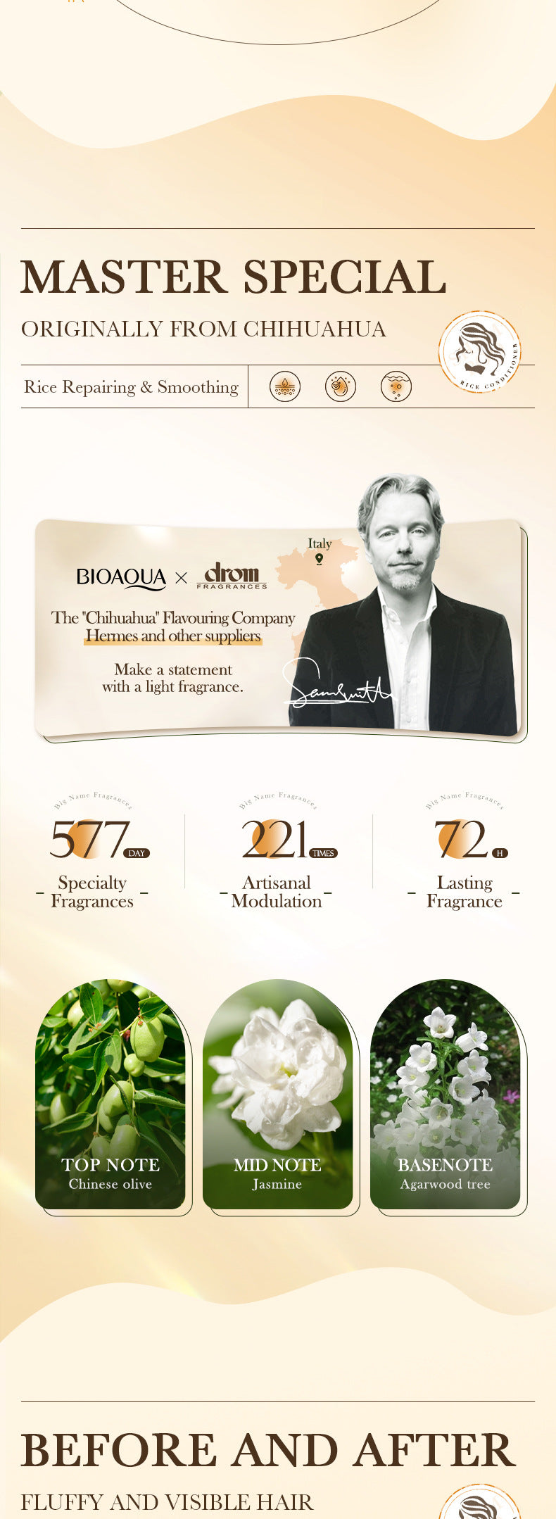 Rice Puree Hair Conditioner500mlBIOAOUA Repair Smooth Improve Frizz Cross-Border Wholesale