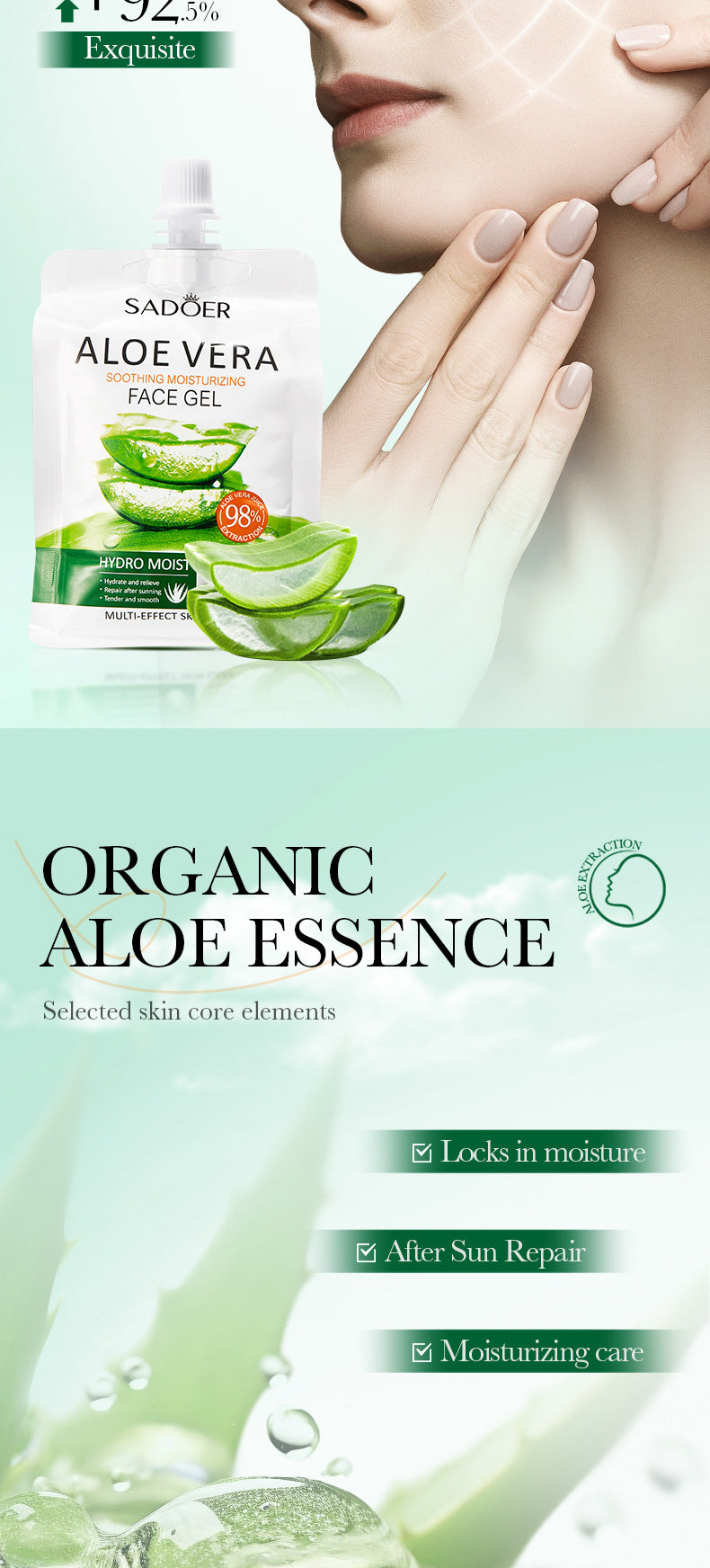 Aloe Vera Gel Aloe Vera Gel300g Large Capacity Hydrating Moisturizing Nourishing Cross-Border Foreign Trade Live Wholesale