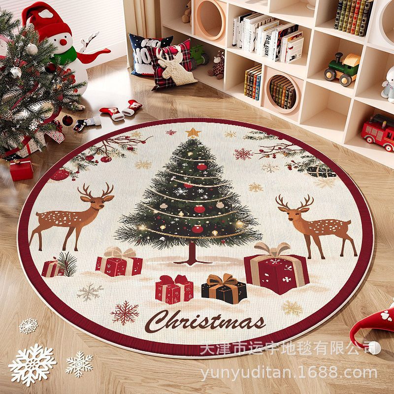 Christmas Carpet Round Living Room Mat Christmas Decoration Atmosphere Mat Christmas Tree Mat Labeling and Shipping