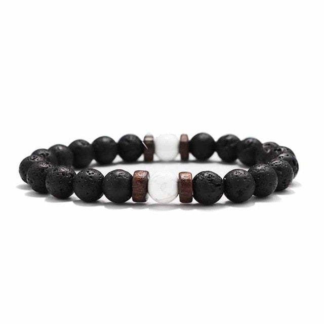 European and American Men's White Pine Blue Dot Bracelet Natural Stone8mm Bracelet Accessories Red Pine Volcanic Stone Spacer Bracelet