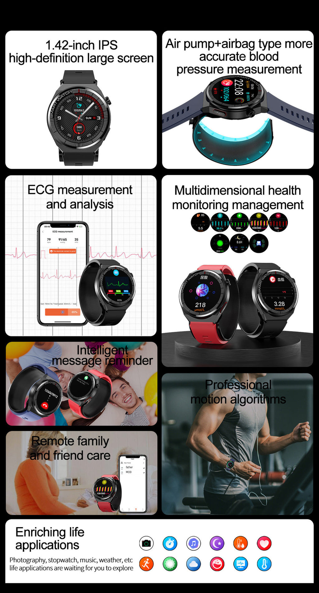 S22Air Pump Type Precision Blood Pressure Smart Watch ecg ECG Health Monitoring Blood Pressure Health Smart Watch