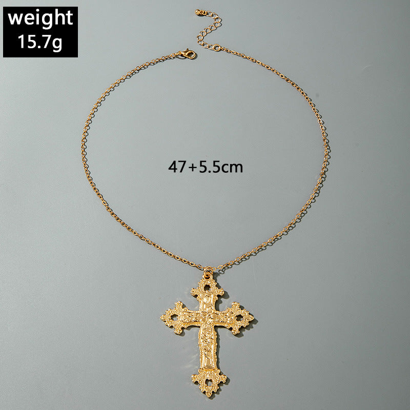 European and American Retro Hollow Diamond Cross Pendant Necklace Gothic Style Black Layered Wear Y Type Necklace