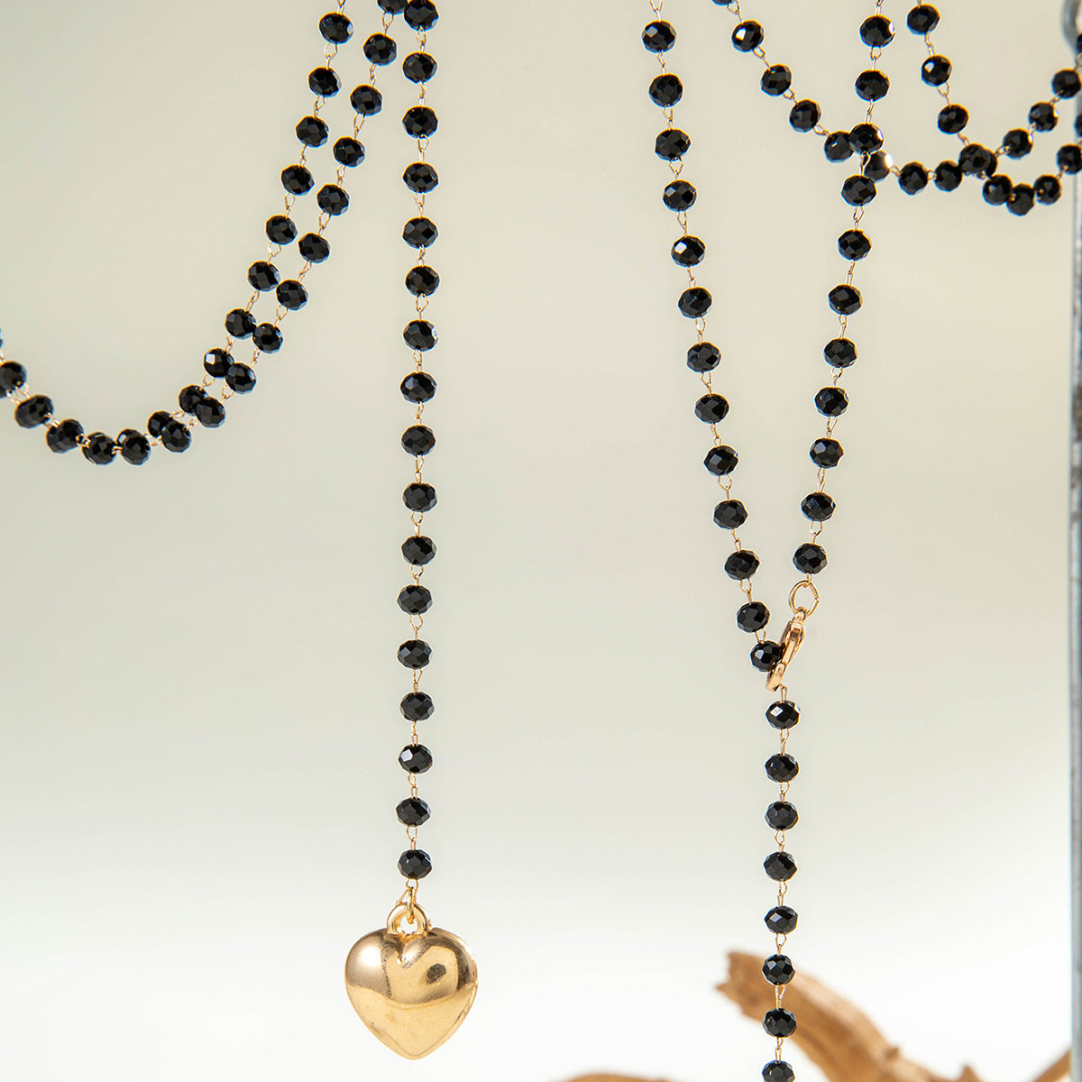 Simple Colorful Beaded Tassel y Chain Necklace Elegant Versatile Diamond-Studded Sweater Chain Jewelry