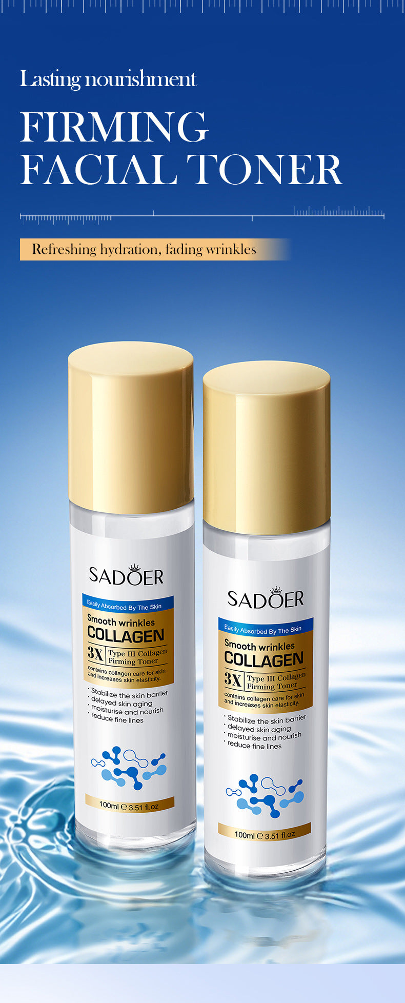 Type III Collagen Wrinkle Firming Toner SADOER Hydrating Moisturizing Water Cross-Border Wholesale