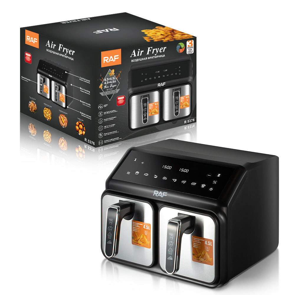 RAF European Standard Dual Compartment Large Capacity Multifunctional Dual Pot Dual Basket Air Fryer Smart Touchscreen Oil-Free