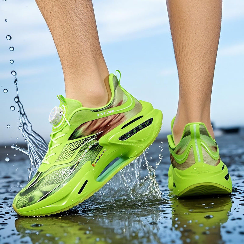 DAJUEYING Real Explosion Protection Carbon Plate High Elastic Cushioning Running Shoes Men and Women Knob Buckle Racing Mesh Breathable Sports Shoes