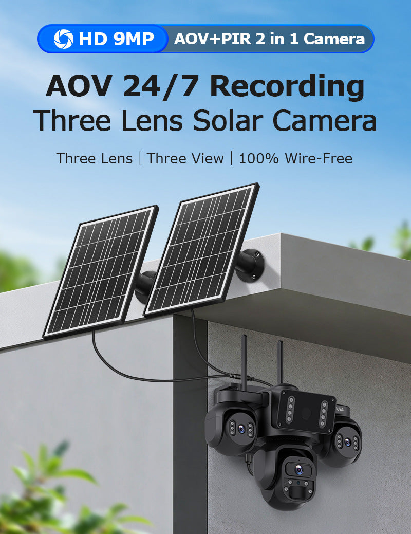 New Product AOV Low Power Consumption Trinocular Solar Camera9MP High Definition Full Color4G Solar Monitoring