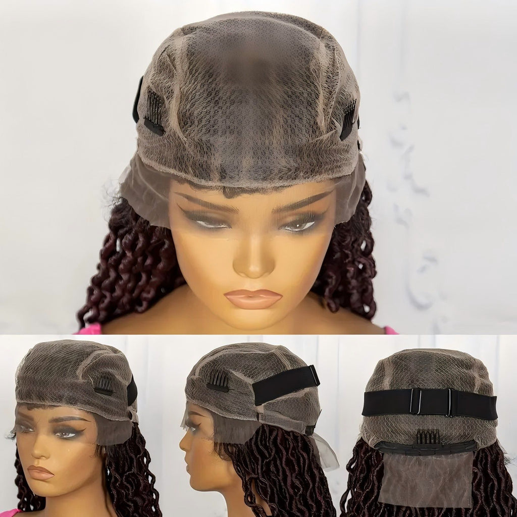European and American African Full Lace Synthetic Fiber Curved Top and Bottom Hand-Crocheted Lace Headpiece Faux Locs Wig Full Lace Wig