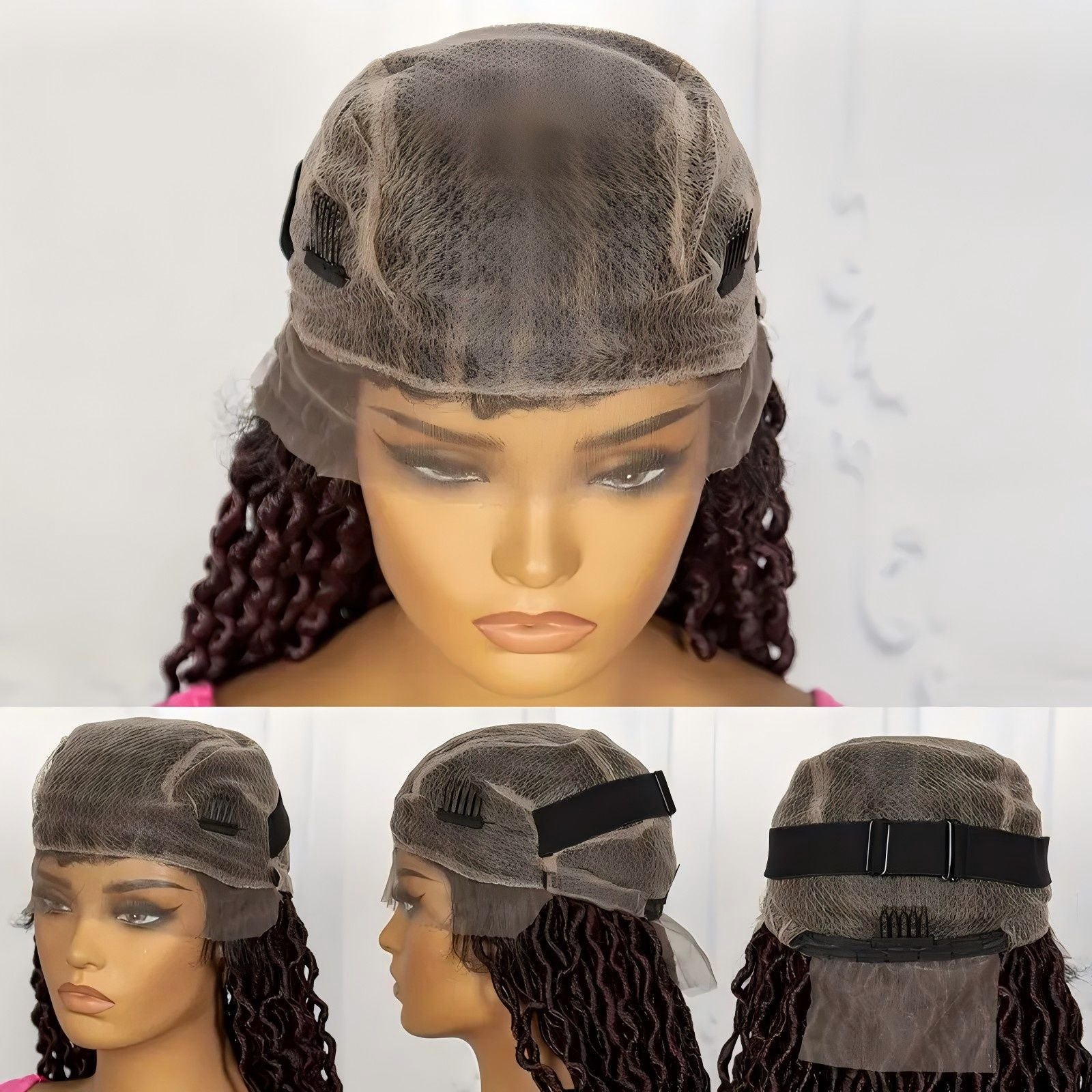 European and American African Full Lace Synthetic Fiber Curved Top and Bottom Hand-Crocheted Lace Headpiece Faux Locs Wig Full Lace Wig