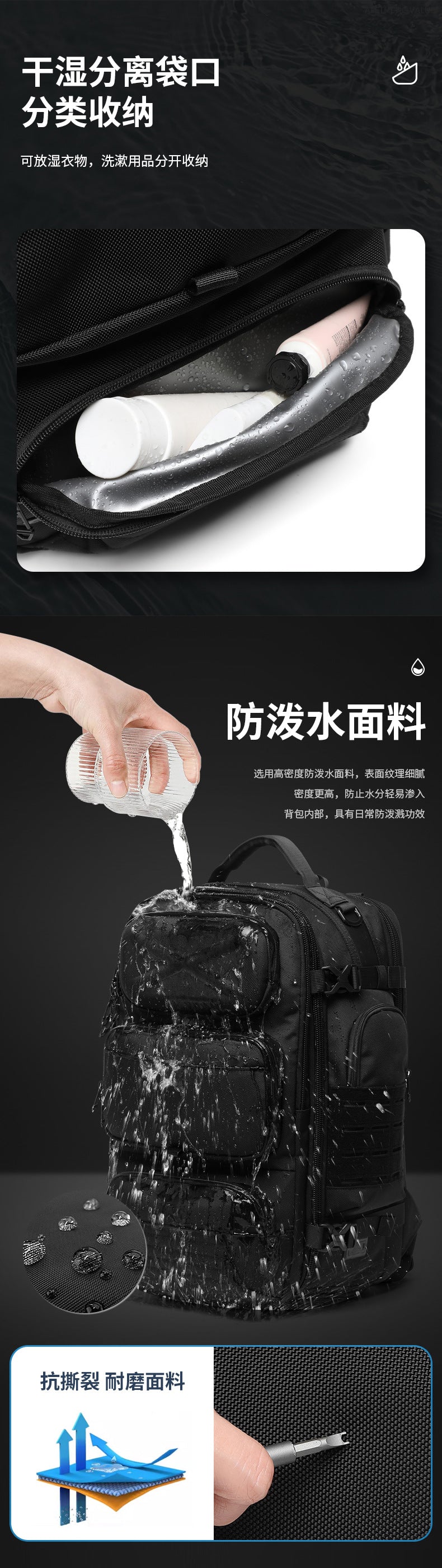 New Men's Backpack Large Capacity Short Distance Travel Backpack Outdoor Commuting Multifunctional Waterproof Tactical Computer Bag