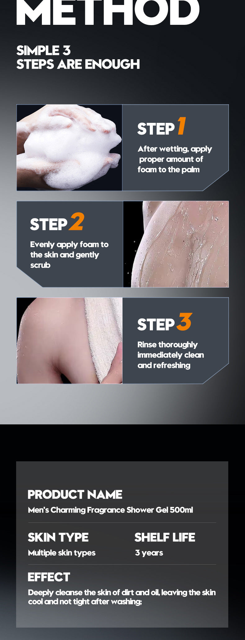 Men's Body Wash SADOER Thick Foam Cleansing Body Fragrance Shower Gel Cross-Border Wholesale